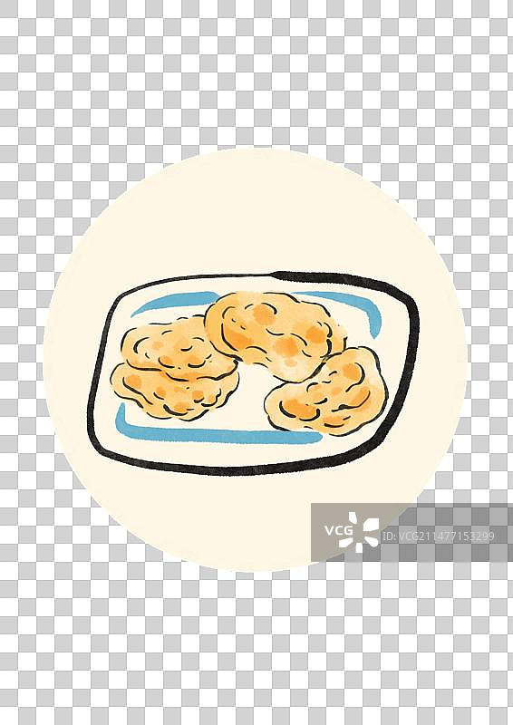 水墨风太原美食插画元素-石头饼图片素材