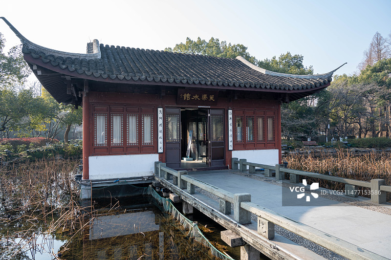 杭州西湖曲院风荷亭台楼阁图片素材
