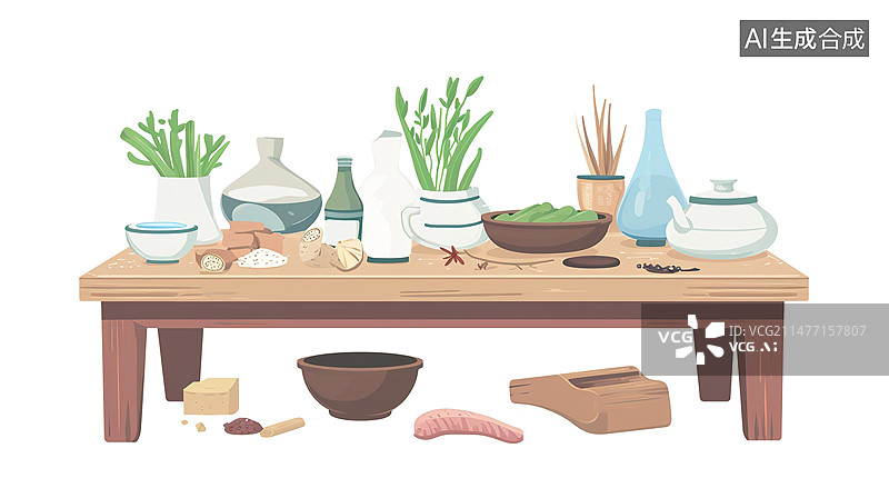 【AI数字艺术】传统中医中药材汤药插画图片素材