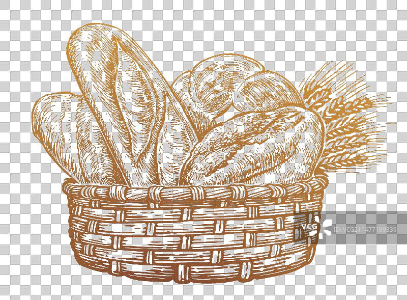 装满新鲜烘焙面包的柳条乡村篮子图片素材