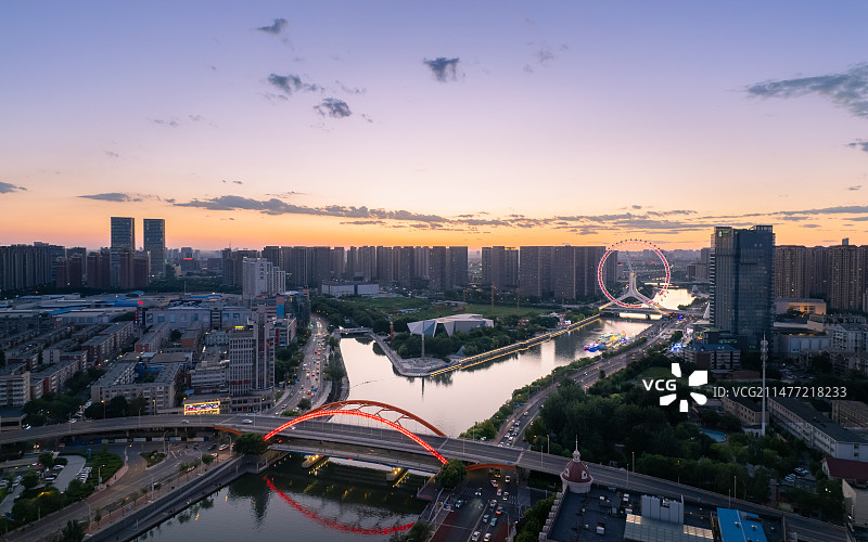 天津城市地标建筑，天津城市旅游名片，天津城市夜色图片素材