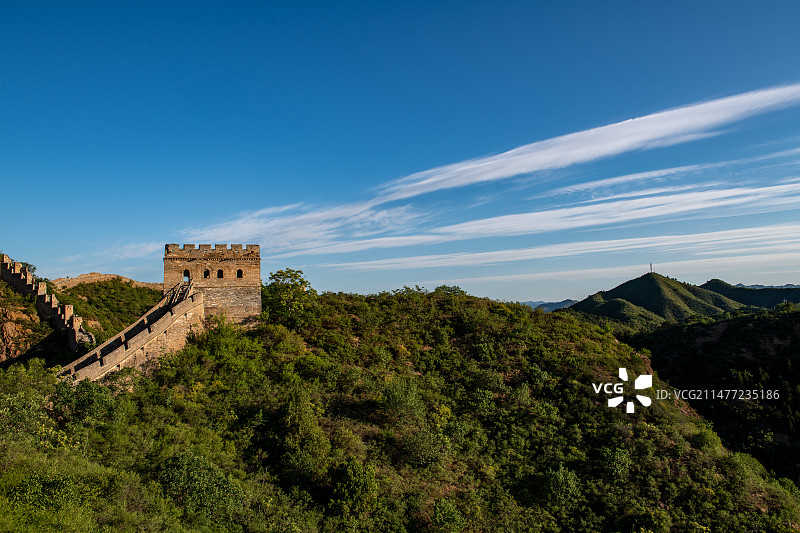 长城夕阳金光照射风景图片素材
