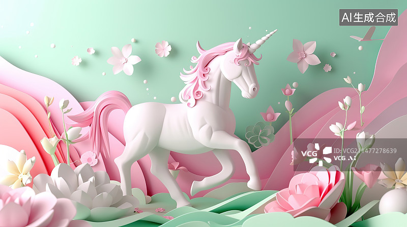 【AI数字艺术】粉色花朵和马图片素材