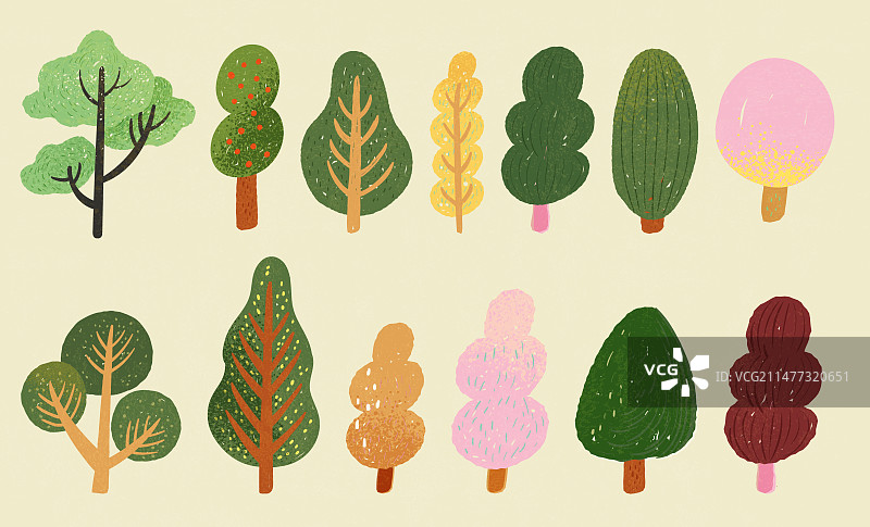 小清新手绘树木元素集合图片素材