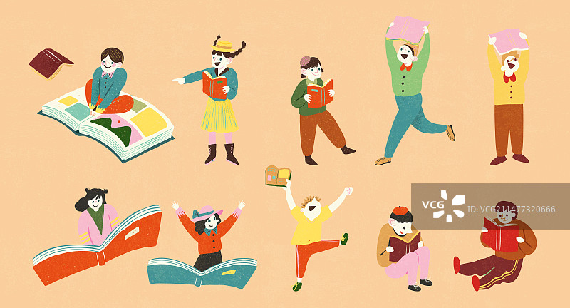 爱阅读的小孩 可爱人物集合图片素材