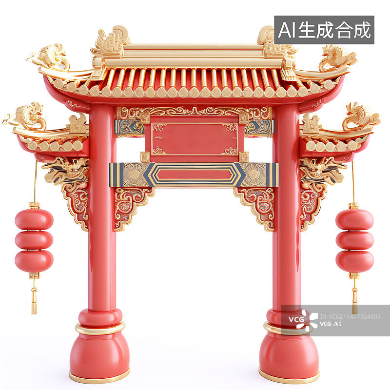 【AI数字艺术】春节装饰的中国风门楼牌坊图片素材
