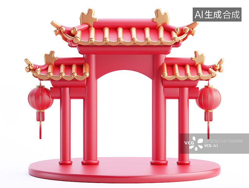 【AI数字艺术】春节装饰的中国风门楼牌坊图片素材