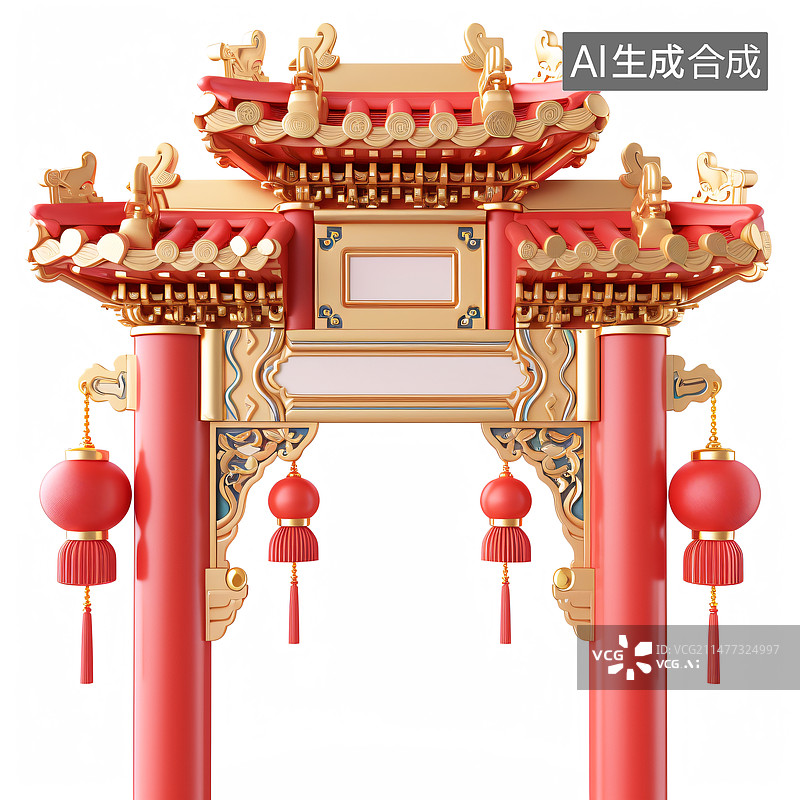 【AI数字艺术】春节装饰的中国风门楼牌坊图片素材