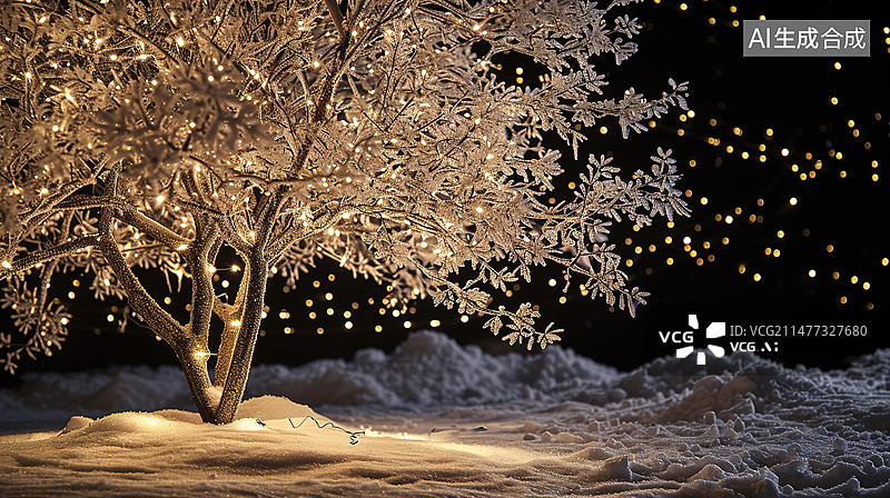 【AI数字艺术】夜幕下的发光大树图片素材