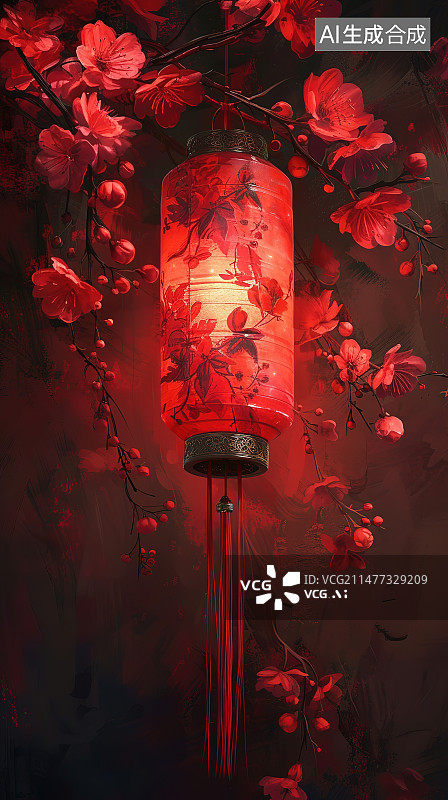 【AI数字艺术】挂在树上的灯笼图片素材