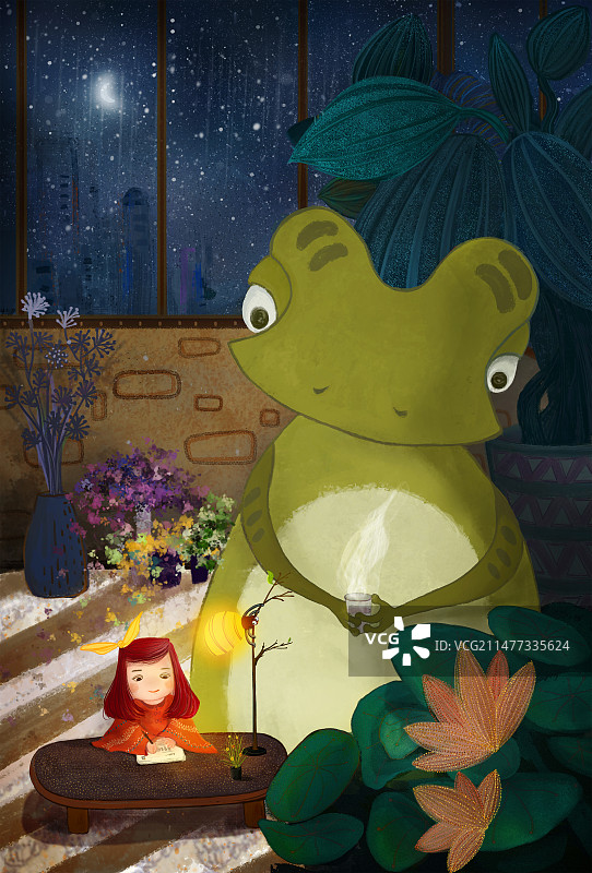 温暖的冬天青蛙和女孩图片素材