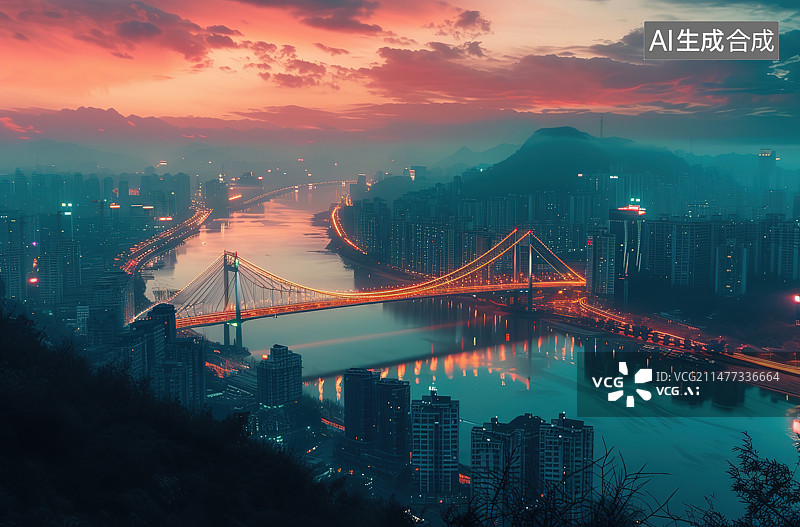 【AI数字艺术】城市风光夜景全景图片素材