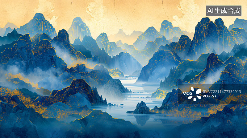 【AI数字艺术】景泰蓝风格的千里江山图图片素材