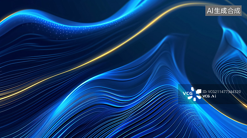 【AI数字艺术】深蓝色背景上的抽象模板金色线条，豪华风格设计概念插图图片素材