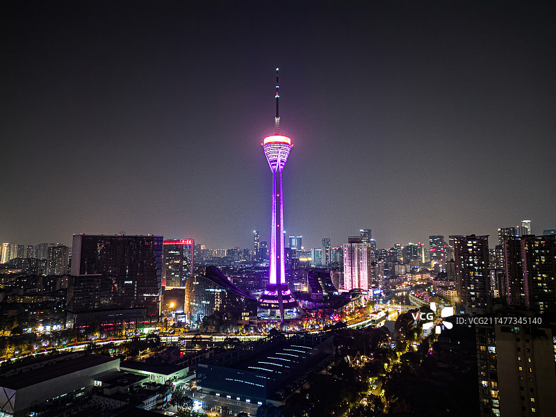 四川成都城市夜景航拍339天府熊猫塔图片素材