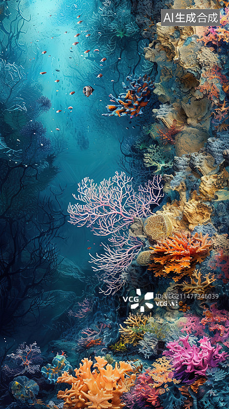 【AI数字艺术】鱼在海里游泳的高角度视图图片素材