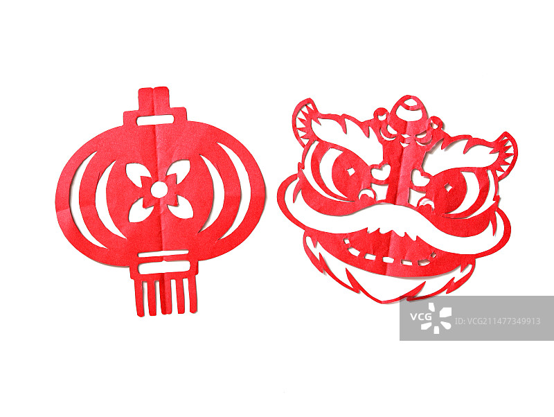 春节传统剪纸窗花龙舞狮图片素材