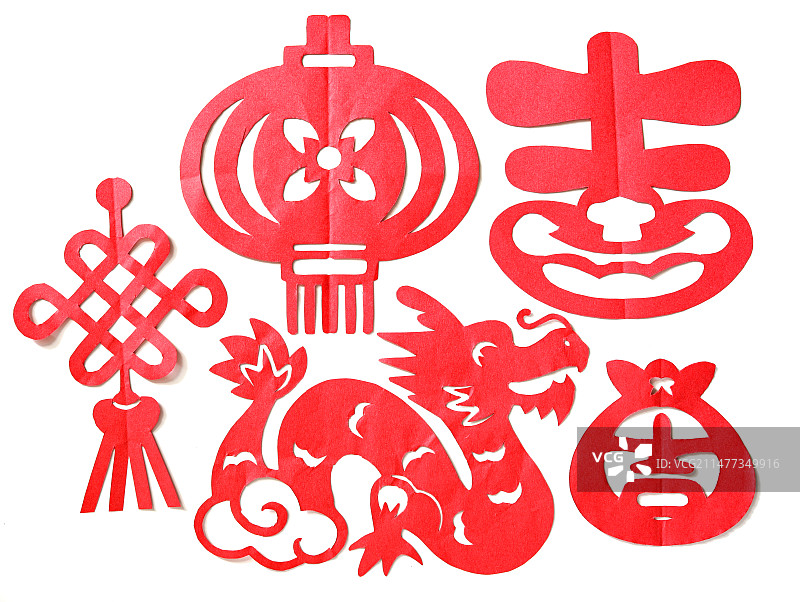 春节传统剪纸窗花龙舞狮图片素材