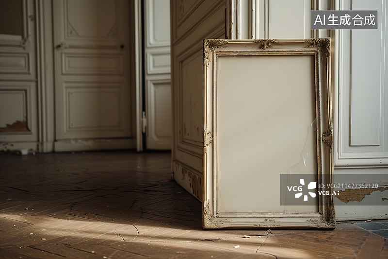 【AI数字艺术】家里靠墙的空相框图片素材