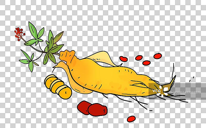 人参枸杞黄芪龙年年夜饭美食插画设计元素餐饮行业图片素材