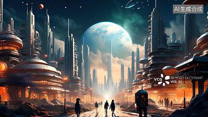 【AI数字艺术】外星都市科幻插画图片素材