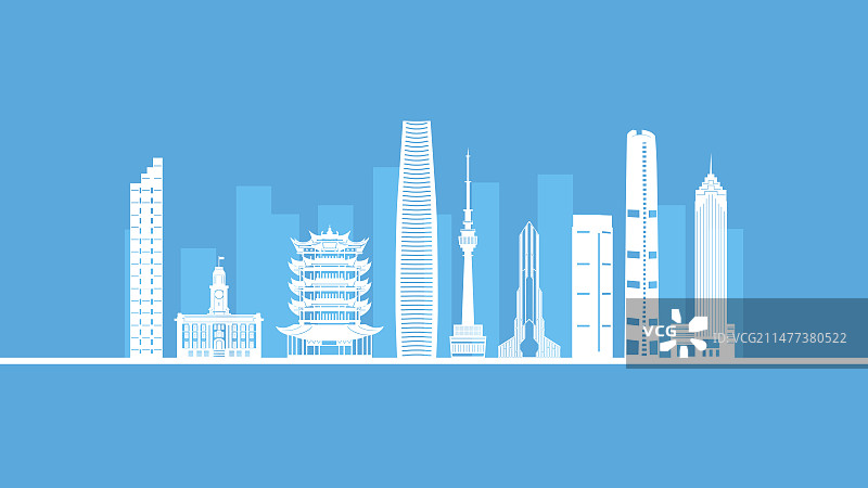 武汉城市建筑天际线矢量剪影插画图片素材