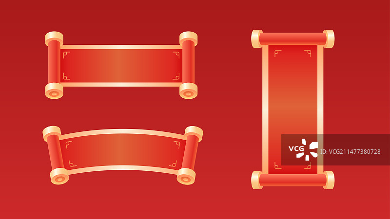 展开的喜庆红金色卷轴节日标题装饰素材图片素材