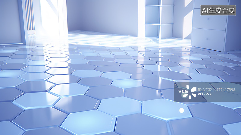 【AI数字艺术】科幻的室内地面淡蓝色背景图片素材