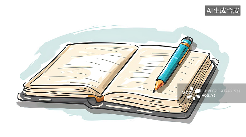 【AI数字艺术】手绘风格 铅笔与书 文具图片素材