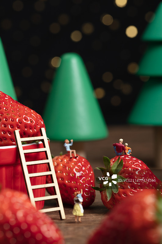 微缩创意草莓与幸福的一家图片素材