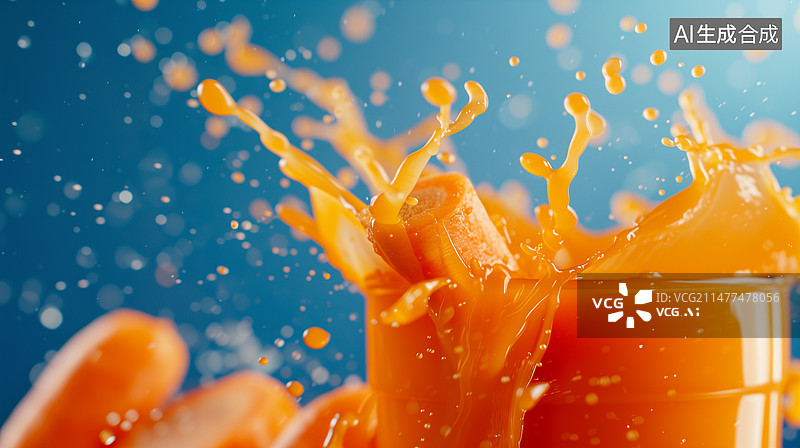 【AI数字艺术】水花胡萝卜汁蔬菜图片素材