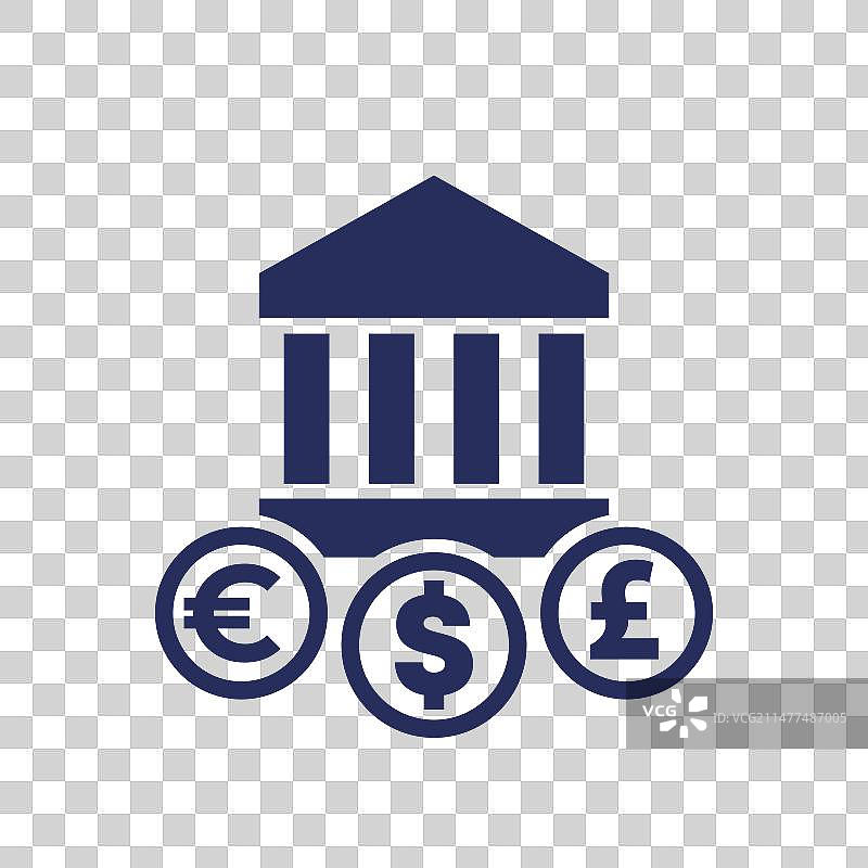 带美元欧元英镑的银行大楼图标图片素材