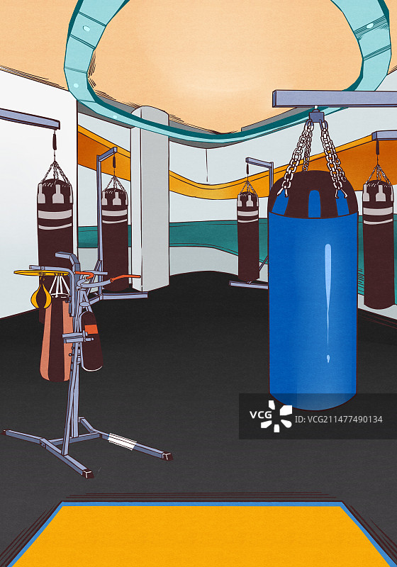 拳击室训练场地手绘场景图片素材