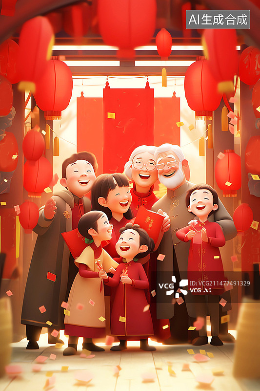 【AI数字艺术】新年初一全家拜年图片素材