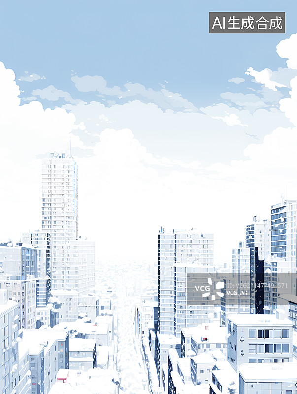 【AI数字艺术】水彩风格暴风雪中的城市插画背景图图片素材