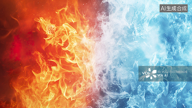 【AI数字艺术】冰与火之歌冰与火碰撞创意海报插画背景配图图片素材