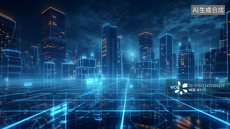 【AI数字艺术】科技数字城市背景图片素材