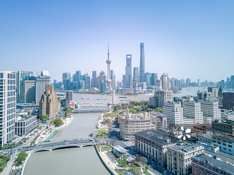 上海城市风光吴淞江与黄浦江航拍图片素材