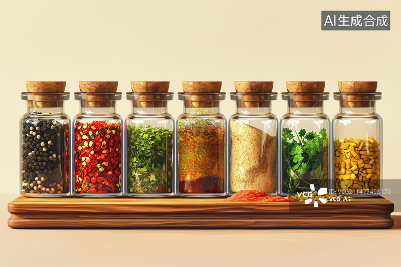 【AI数字艺术】整齐排列的调料瓶子插画图片素材
