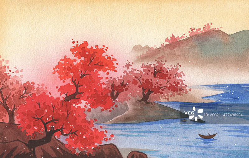 水边枫树红图片素材