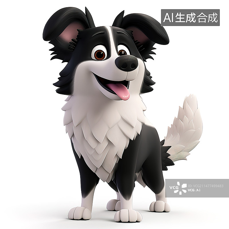 【AI数字艺术】3D渲染可爱卡通的边牧犬插图图片素材