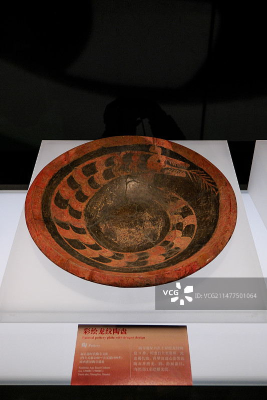 中国考古博物馆，新石期时代陶寺文化彩绘龙纹陶盘图片素材