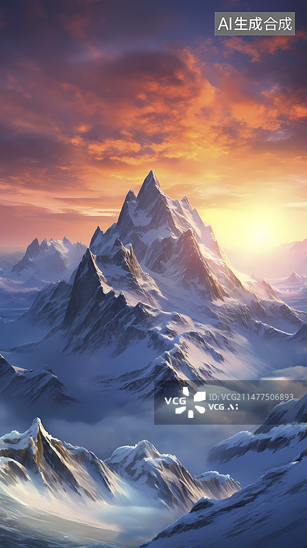 【AI数字艺术】数码天堂般的冬季与山脉场景图形海报背景图片素材