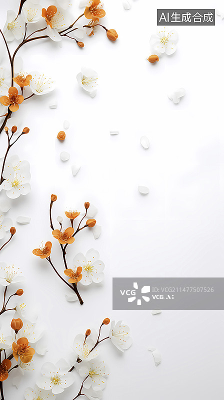 【AI数字艺术】数码白底花朵边框植物抽象图形海报背景图片素材