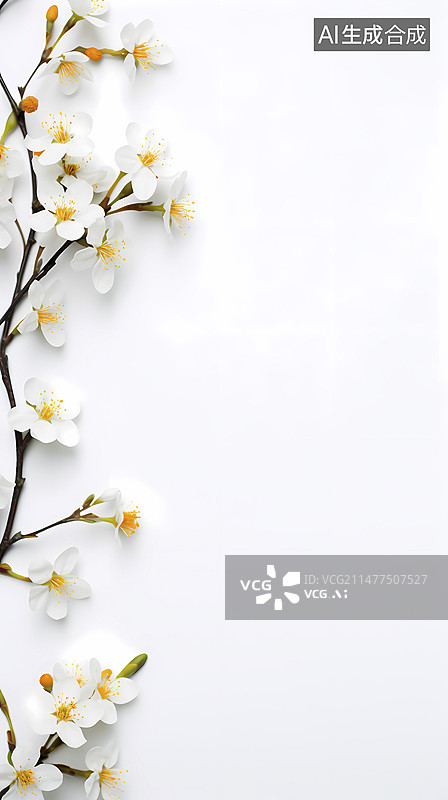 【AI数字艺术】数码白底花朵边框植物抽象图形海报背景图片素材