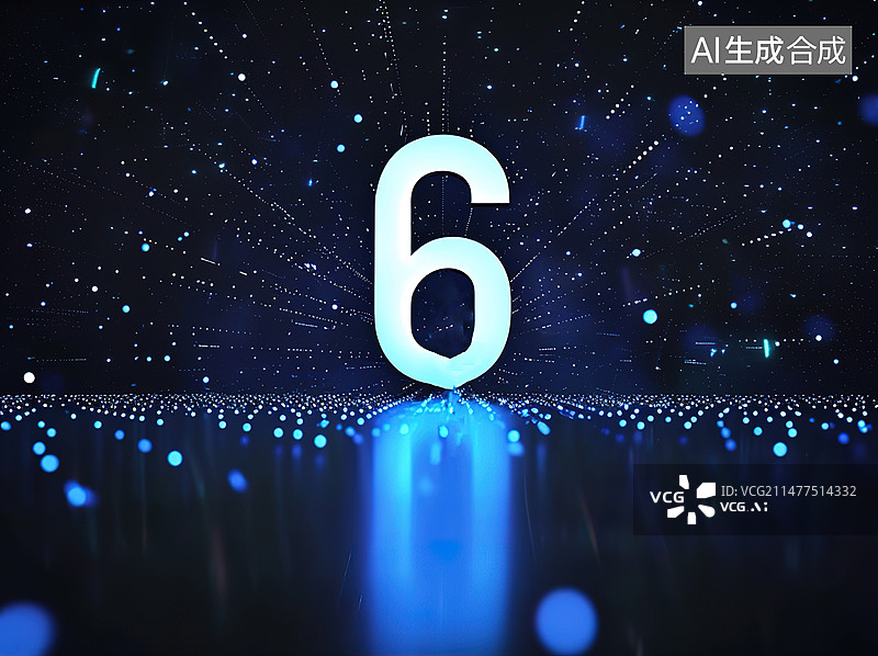 【AI数字艺术】蓝色科技感的数字6插图图片素材