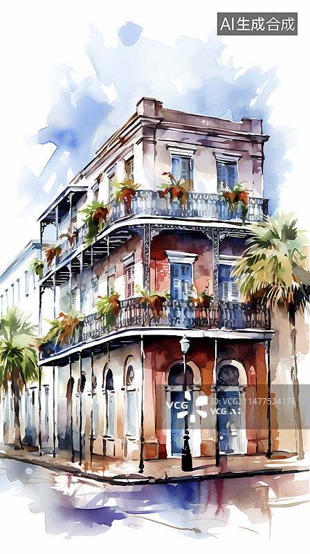 【AI数字艺术】数码水彩街道风景抽象图形海报背景图片素材