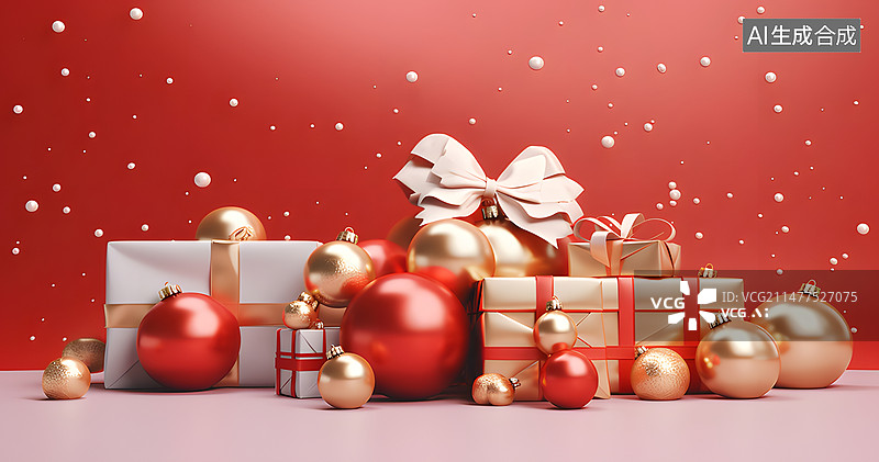 【AI数字艺术】红色背景上礼盒的特写镜头图片素材