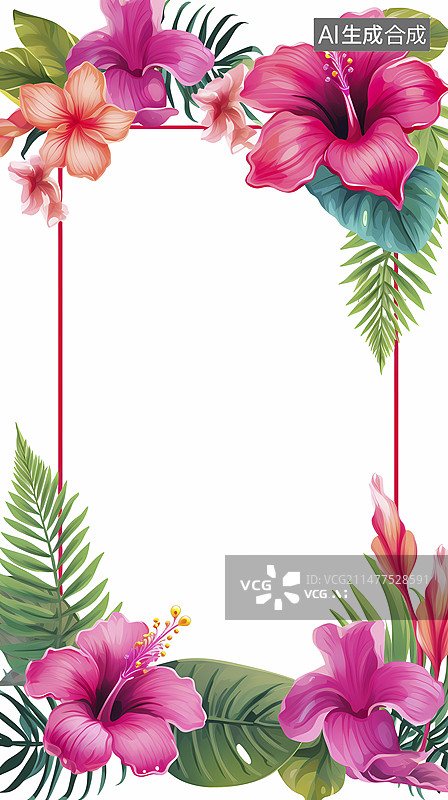 【AI数字艺术】数码复古水彩夏威夷热带花卉装饰抽象图形海报背景图片素材