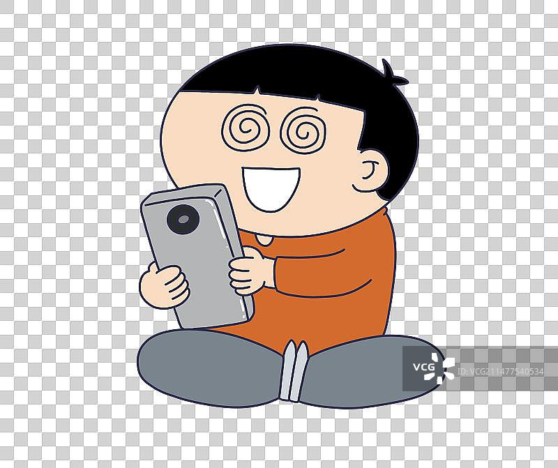 元素：沉迷手机的儿童图片素材